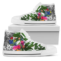 Cook Islands High Top Shoes White - Turtle Plumeria Banana Leaf Unisex White - Polynesian Pride