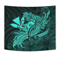 Hula Girl Hibiscus Kanaka Poly Tapestry - Turquoise - Polynesian Pride