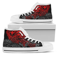 Polynesian Hawaii (Kanaka Maoli) High Top Shoes - Red Hibiscus Turtle Flowing Unisex White - Polynesian Pride