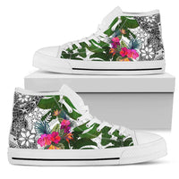 Kosrae High Top Shoes White - Turtle Plumeria Banana Leaf Unisex White - Polynesian Pride