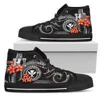 Polynesian Hawaii High Top Shoes - Black Plumeria Unisex Black - Polynesian Pride