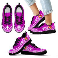 Tonga Wave Sneakers - Polynesian Pattern White Pink Color Kid's Sneakers - Black - Tonga Black - Polynesian Pride