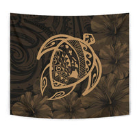 Hawaii Turtle Kanaka Map Hibiscus Poly Tapestry - Gold - Polynesian Pride