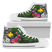 Papua New Guinea High Top Shoes - Turtle Plumeria Banana Leaf Unisex White - Polynesian Pride
