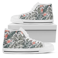Hawaiian Shoes - Tropical Palm Leaves And Flowers High Top Shoes Mens High Top White - Polynesian Pride