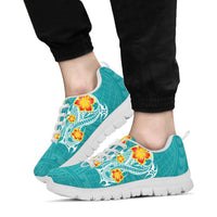 Hawaii Polynesian Hibiscus Sneakers - JVT Style - Cyan White - Polynesian Pride