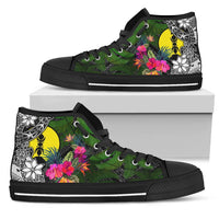 New Caledonia High Top Shoes - Turtle Plumeria Banana Leaf Unisex Black - Polynesian Pride