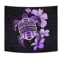 Hawaiian Kanaka Hibiscus Plumeria Mix Polynesian Turtle Tapestry Violet AH Wall Tapestry Violet - Polynesian Pride