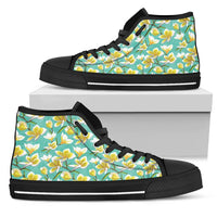 Hawaiian Shoes - Tropical Plumeria Blue High Top Shoes Mens High Top Black - Polynesian Pride