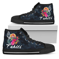 Tahiti Polynesian High Top Shoes - Tropical Flower Unisex Black - Polynesian Pride