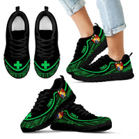 Tonga Wave Sneakers - Polynesian Pattern Green Color Kid's Sneakers - Black - Tonga Black - Polynesian Pride