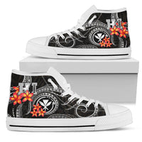 Polynesian Hawaii High Top Shoes - Black Plumeria Unisex White - Polynesian Pride