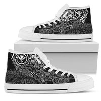 Polynesian Hawaii (Kanaka Maoli) High Top Shoes - White Hibiscus Turtle Flowing Unisex White - Polynesian Pride