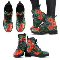 Hawaii Red Hibiscus Leather Boots - Polynesian Pride