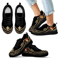 Tonga Wave Sneakers - Polynesian Pattern Gold Color Kid's Sneakers - Black - Tonga Black - Polynesian Pride