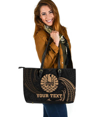 Tahiti Polynesian Custom Personalised Leather Tote Bag - Gold Tribal Wave - Polynesian Pride