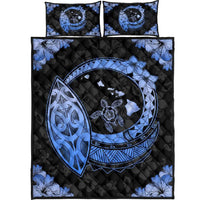 Hawaii Quilt Bed Set - Hawaii Hibiscus Map Polynesian Quilt Bed Set Blue Black - Polynesian Pride