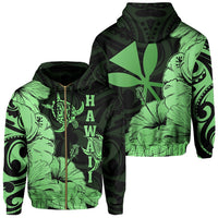 Hawaii Turtle Hoodie (Zipper) Polynesian Hibiscus Art Ver 2.0 Green Unisex Green - Polynesian Pride