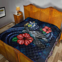 Solomon Islands Polynesian Premium Quilt - Blue Turtle Hibiscus - Polynesian Pride