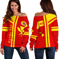 Kanaka Polynesian Mauna Kea Women's Off Shoulder Sweater - Morale Style Red - Polynesian Pride