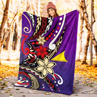 Tokelau Premium Blanket - Tribal Flower With Special Turtles Purple Color - Polynesian Pride