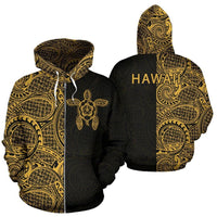 Turtle Hoodie Zip up Polynesian Half Style Unisex Gold - Polynesian Pride