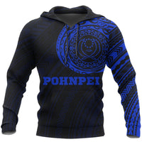 Pohnpei Hoodie Pohnpei Flag Polynesian Tattoo Style Blue Unisex Blue & Black - Polynesian Pride