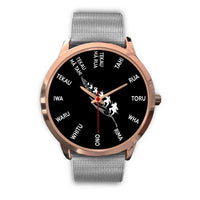 Haka Fern Maori Language Rose Gold Watch Silver Metal Mesh - Polynesian Pride