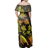 Hawaii Matching Dress and Hawaiian Shirt Hawaii Map Palm Trees Fish Hook Polynesian Colorful Yellow - Polynesian Pride