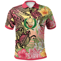 Polynesian Pride Apparel Pohnpei State Polo Shirt Flowers Tropical With Sea Animals Unisex Pink - Polynesian Pride