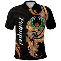 Polynesian Pride Apparel Pohnpei Simple Polo Shirt Tropical Flowers Unisex Black - Polynesian Pride