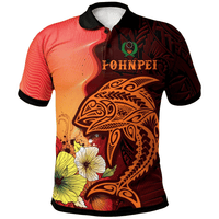 Polynesian Pride Apparel Pohnpei Polo Shirt Tribal Tuna Fish Unisex orange - Polynesian Pride