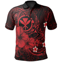 Polynesian Pride Apparel Polynesian Hawaii Kanaka Maoli Polo Shirt Humpback Whale With Hibiscus (Red) Unisex Black - Polynesian Pride