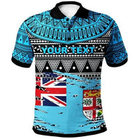 Polynesian Pride Apparel Personalize Fiji Polo Shirt Viti Tapa Pattern With Flag Unisex Black - Polynesian Pride