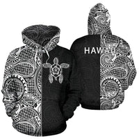Turtle Hoodie Zip up Polynesian Half Style 04 Unisex White - Polynesian Pride