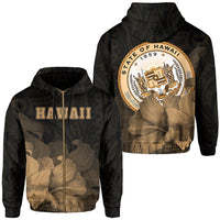 Tropic Hibiscus Seal of Hawaii Zip Hoodie Gold Unisex Gold - Polynesian Pride