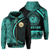 Hawaii Polynesian Zipper Hoodie Turquoise Round Style Unisex Turquoise - Polynesian Pride