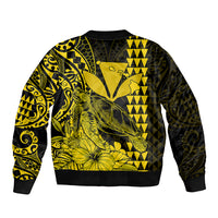 Kakau Polynesian Tribal Hawaiian Turtle with Kanaka Maoli Yellow Sleeve Zip Bomber Jacket LT9 - Polynesian Pride