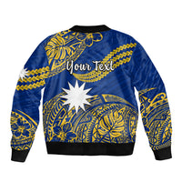 (Custom Personalised) Nauru Polynesian Hibiscus Naoero Flag Color Sleeve Zip Bomber Jacket LT14 - Polynesian Pride