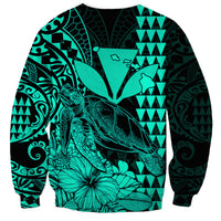 Kakau Polynesian Tribal Hawaiian Turtle with Kanaka Maoli Turquoise Sweatshirt LT9 - Polynesian Pride