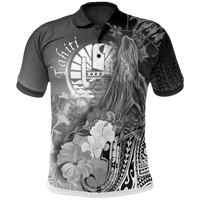 Tahiti Polo Shirt Humpback Whale with Tropical Flowers (White) Unisex White - Polynesian Pride