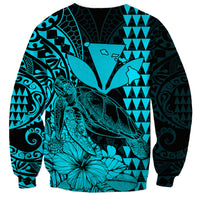 Kakau Polynesian Tribal Hawaiian Turtle with Kanaka Maoli Teal Sweatshirt LT9 - Polynesian Pride