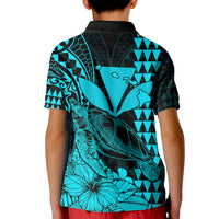 Kakau Polynesian Tribal Hawaiian Turtle with Kanaka Maoli Teal Kid Polo Shirt LT9 - Polynesian Pride