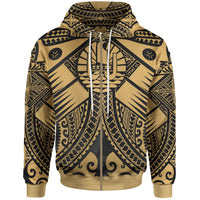 Tahiti Zip up Hoodie Gold Seal with Polynesian Tattoo Unisex Gold - Polynesian Pride