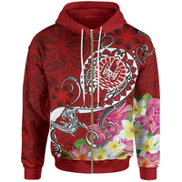 Tahiti Zip up Hoodie Turtle Plumeria (Red) Unisex Red - Polynesian Pride