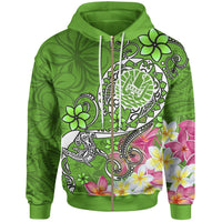 Tahiti Zip up Hoodie Turtle Plumeria (Green) Unisex Green - Polynesian Pride