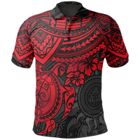 Polo Shirt Polynesian Red Turtle Hibiscus Unisex RED - Polynesian Pride
