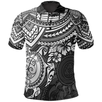 Polo Shirt Polynesian White Turtle Hibiscus Unisex White - Polynesian Pride