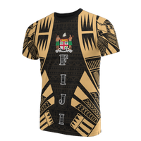 Fiji T Shirt Fijian Coat of Arms Polynesian Tattoo Gold Style Unisex Black-Gold - Polynesian Pride