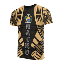 Nauru T Shirt Nauru Coat Of Arms Polynesian Tattoo Gold Style Unisex Black-Gold - Polynesian Pride